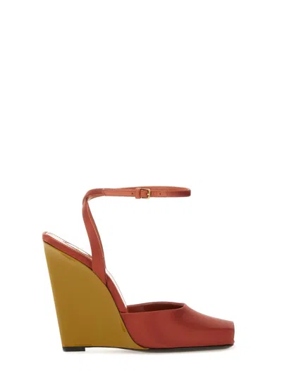 Saint Laurent Zeppe La Scandale In Satin Rust Color Women In Brown