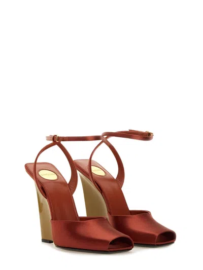 Saint Laurent Zeppe La Scandale In Satin Rust Color Women In Brown