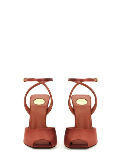 Saint Laurent Zeppe La Scandale In Satin Rust Color Women In Brown