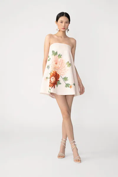 Sau Lee Ruby Satin Dress With Scarf In Neutral