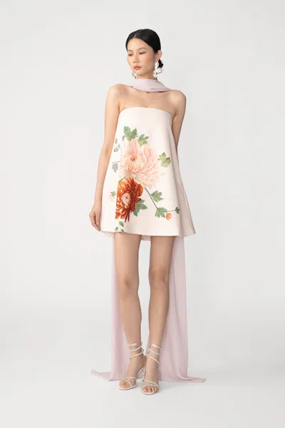 Sau Lee Ruby Satin Dress With Scarf In Neutral