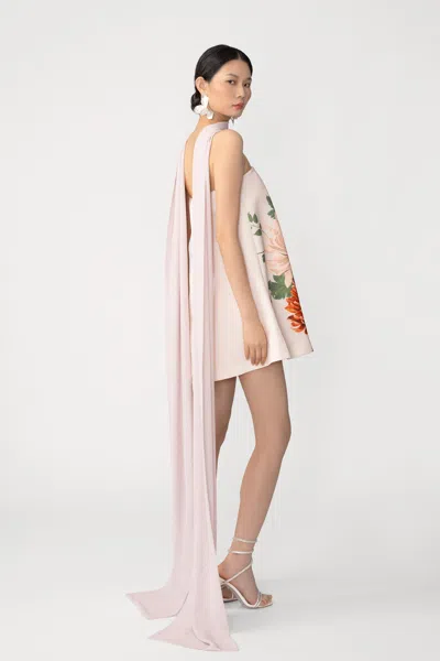 Sau Lee Ruby Satin Dress With Scarf In Neutral
