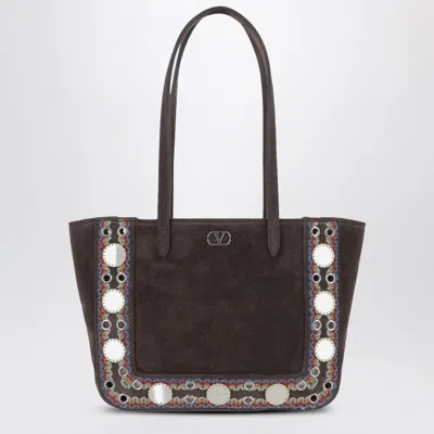 Valentino Mini Tote Bag Nellcôte In Brown Suede Leather In Brown