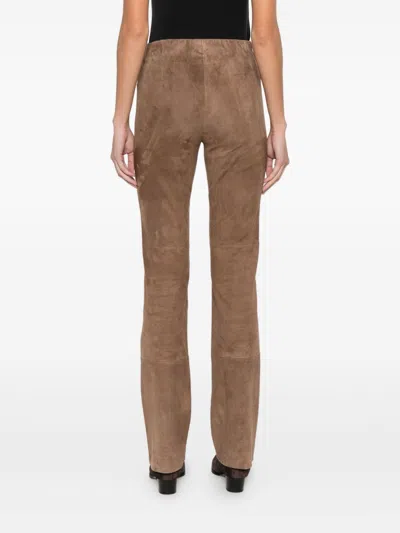 Via Masini 80 Leather Flared Leg Trousers In Brown