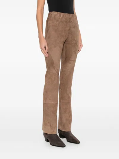 Via Masini 80 Leather Flared Leg Trousers In Brown