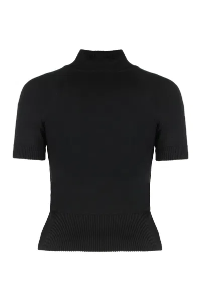 Vivienne Westwood Fitted Short Puff Sleeve Sweater With Embroidered Emblem In Black