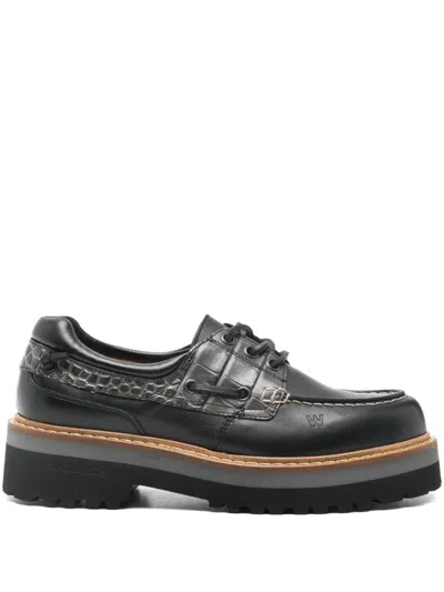 Woolrich Leather Crocodile-effect Shoes In Black