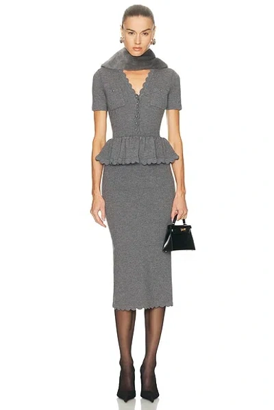 Self-portrait Scalloped Peplum Midi Dress In Gray