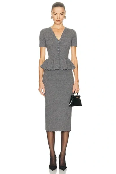 Self-portrait Scalloped Peplum Midi Dress In Gray