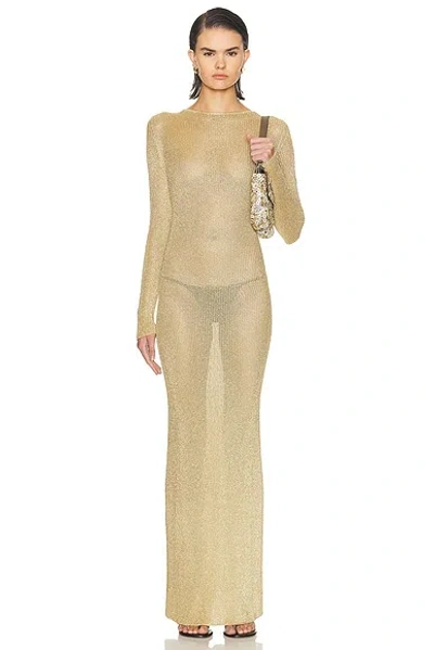 Staud Knitted Maxi Dress In Gold