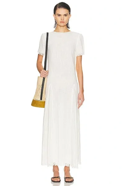 Staud Le Havre Fringed Cotton-gauze Midi Dress In White
