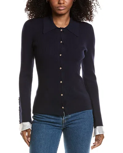 Avec Les Filles Knit Cardigan In Blue