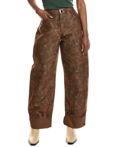Avec Les Filles Vintage Floral Barrel Leg Jean In Brown
