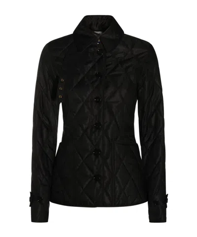 Burberry Long Sleeved Quilted Buttoned Jacket In Black