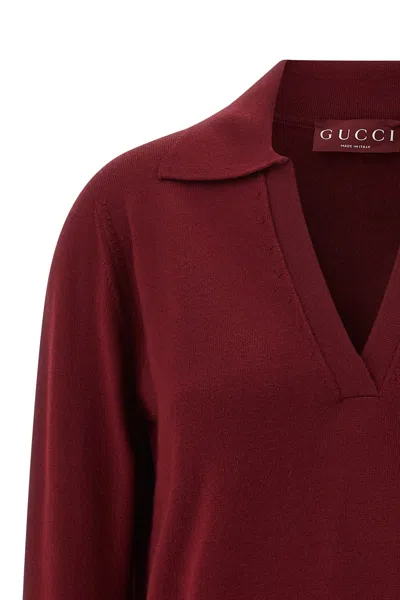 Gucci Women Ultrafine Wool Polo Shirt In Red