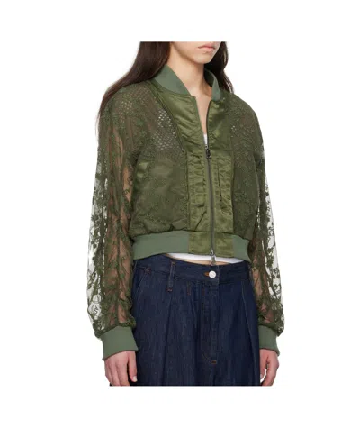 Andersson Bell Layered Logo Lace Short Bomber Jacket In Green