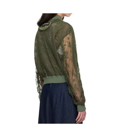 Andersson Bell Layered Logo Lace Short Bomber Jacket In Green