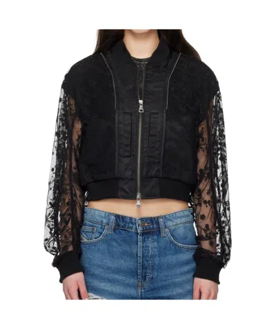 Andersson Bell Layered Logo Lace Short Bomber Jacket In Multi