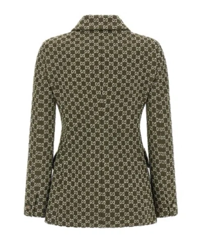 Gucci Monogram Patterned Cotton Blend Jacket In Green