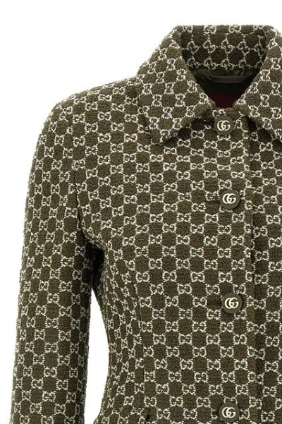 Gucci Monogram Patterned Cotton Blend Jacket In Green