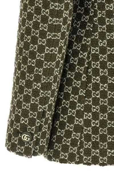 Gucci Monogram Patterned Cotton Blend Jacket In Green
