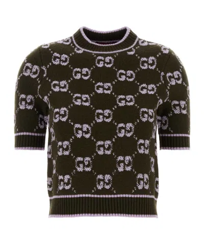Gucci Wool Sweater Featuring Embroidered Design In Green