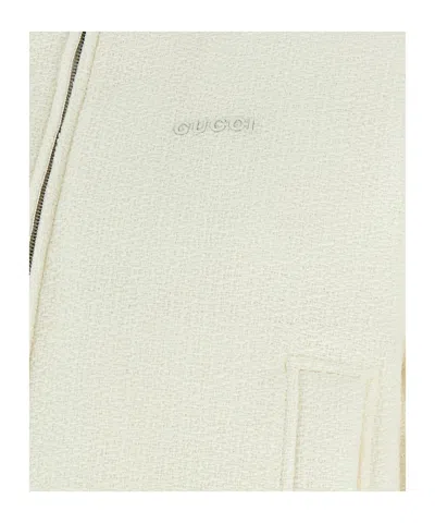Gucci Logo Lettering Bomber Jacket In White