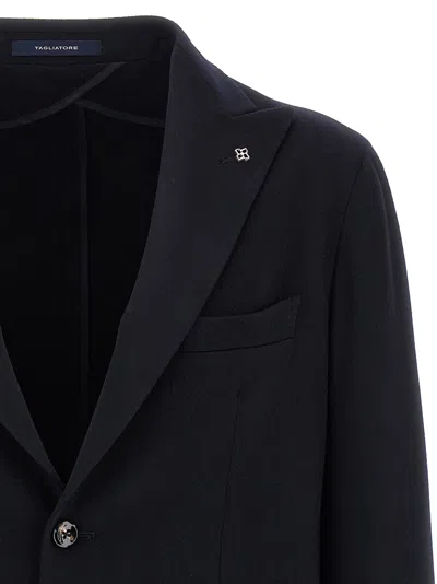 Tagliatore Square Pattern Blazer With Front Pockets In Blue