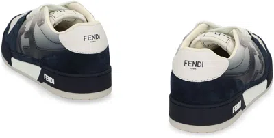 Fendi Match Sneaker In White Leather And Blue Suede Men In Red