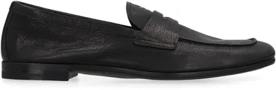 Prada Black Calf Leather Bos Taurus Slip-on Loafers In Black