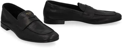 Prada Black Calf Leather Bos Taurus Slip-on Loafers In Black