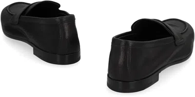 Prada Black Calf Leather Bos Taurus Slip-on Loafers In Black