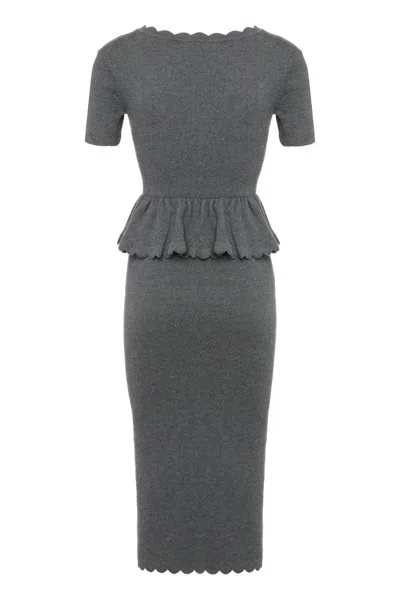 Self-portrait Scalloped Peplum Midi Dress In Gray