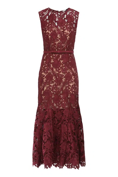 Self-portrait Womens Burgundy Guipure-lace Stretch-woven Midi Dress In Brown