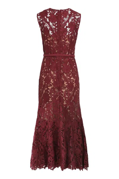 Self-portrait Womens Burgundy Guipure-lace Stretch-woven Midi Dress In Brown