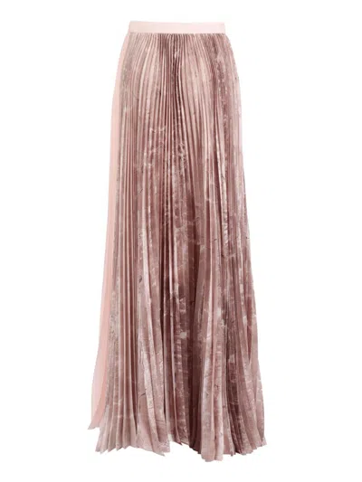 Fabiana Filippi Pleated Printed Satin Wide Long Skirt In Pink