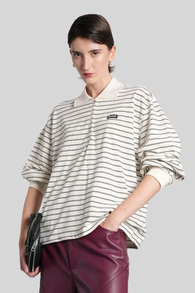 Rotate Birger Christensen Striped Long-sleeve Polo In Neutral