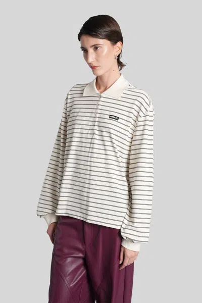 Rotate Birger Christensen Striped Long-sleeve Polo In Neutral