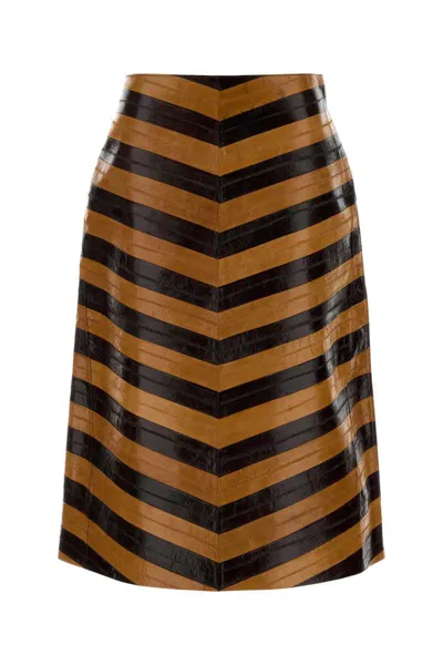 Fendi Chevron Pattern High Waist Leather Skirt In Brown