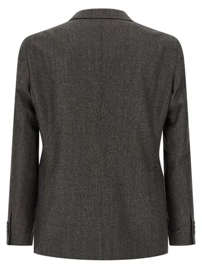 Tagliatore Micro Houndstooth Pattern Wool Suit With Blazer And Tailored Pants In Brown