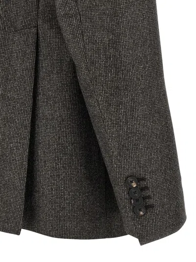 Tagliatore Micro Houndstooth Pattern Wool Suit With Blazer And Tailored Pants In Brown