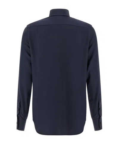 Brioni Long-sleeved Curved Hem Shirt In Blue