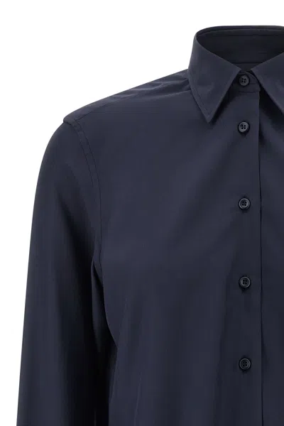 Brioni Long-sleeved Curved Hem Shirt In Blue