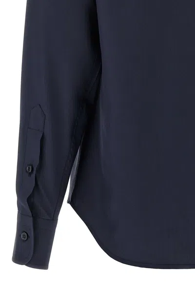 Brioni Long-sleeved Curved Hem Shirt In Blue