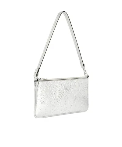 Courrèges Rectangular Zipped Pouch In Crinkled Silver Leather In Silver