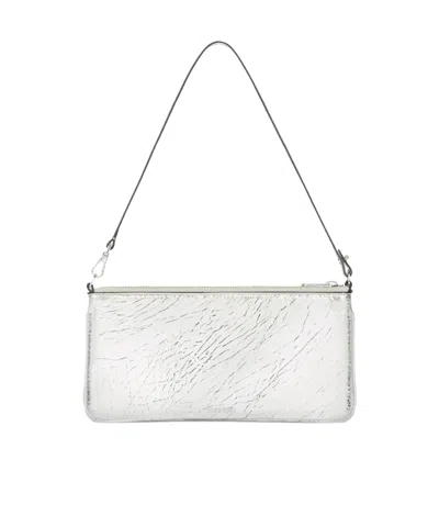 Courrèges Rectangular Zipped Pouch In Crinkled Silver Leather In Silver