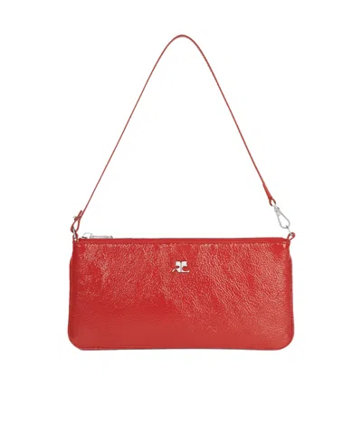 Courrèges Logo-plaque Zipped Pouch In Red