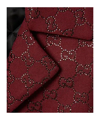 Gucci Padded Gg Canvas Jacket With Crystals In Burgundy