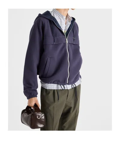 Prada Hooded Technical Fabric Blouson Jacket In Blue
