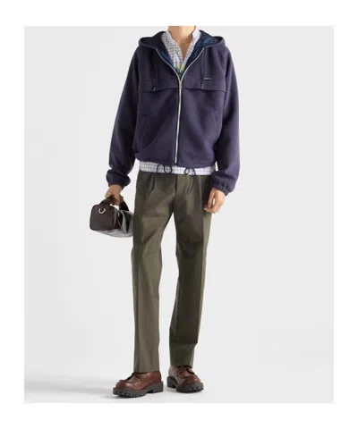 Prada Hooded Technical Fabric Blouson Jacket In Blue